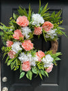 Coral Peony Wreath w/ Hydrangeas for Spring