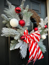 Red and White Flocked Winter Wreath