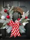 Red and White Flocked Winter Wreath