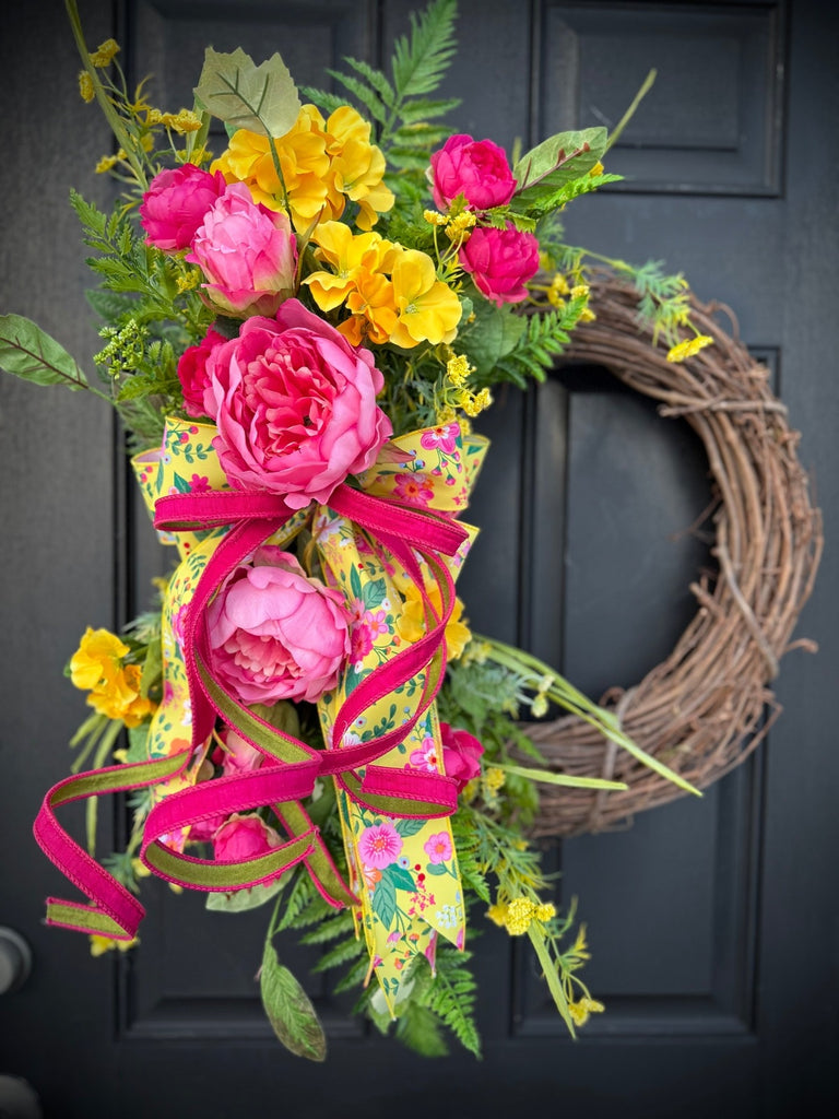 Vibrant Pink Peony Wreath w/ Designer Bow for Summer Wreath – Enchanted ...