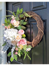 Spring Hydrangea Wreath with Buffalo Check bow
