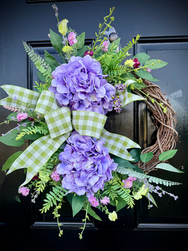 Petite Lavender Hydrangea Wreath for Spring and Summer