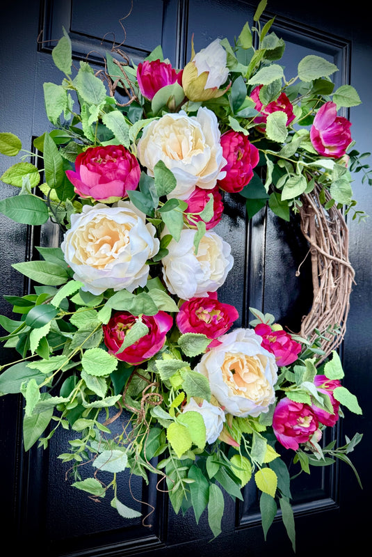 Spring Pink Peony Wreath for Spring & Summer