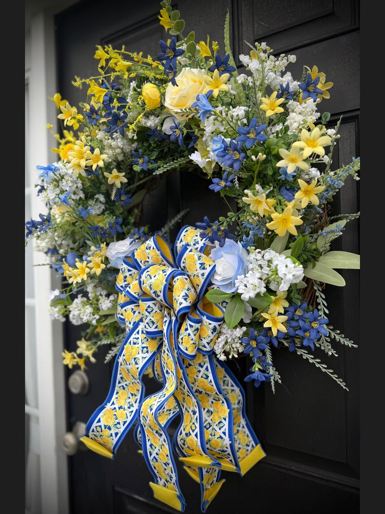 Blue & Yellow Rose Wreath for Spring