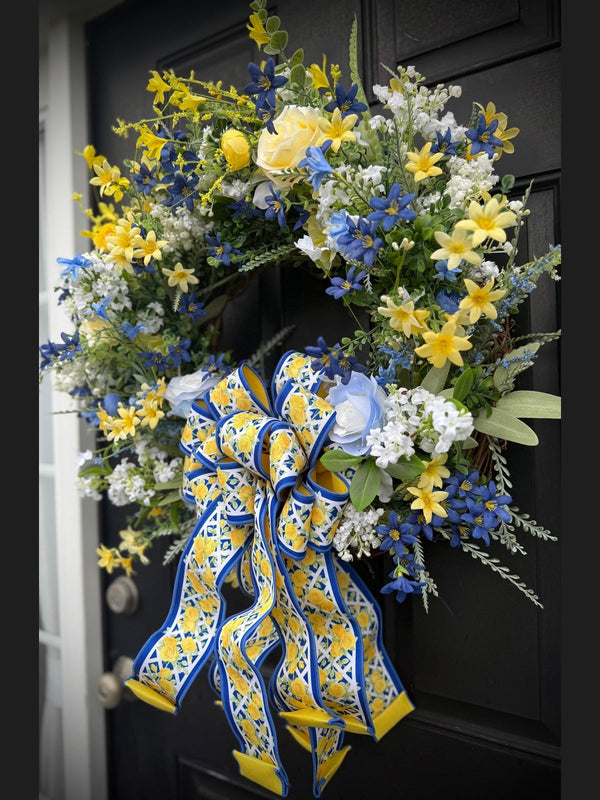 Blue & Yellow Rose Wreath for Spring