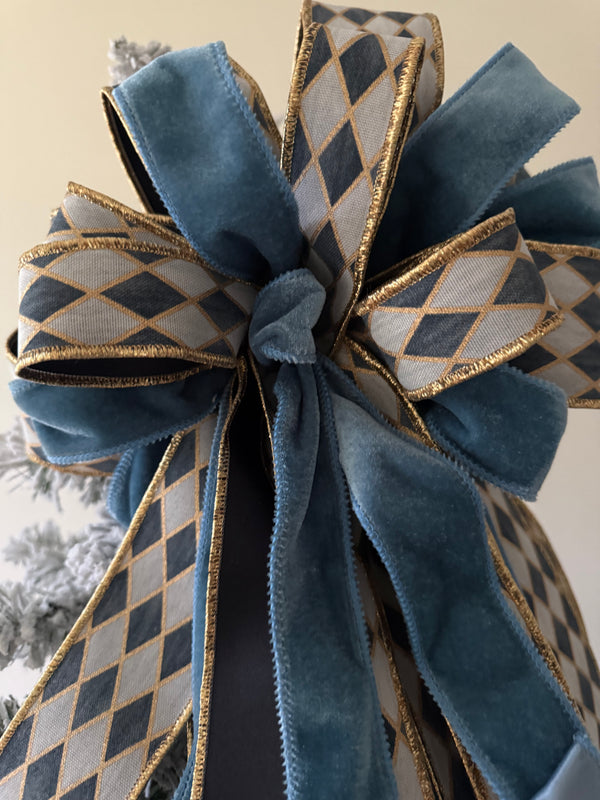 Blue Harlequin Tree Topper Bow