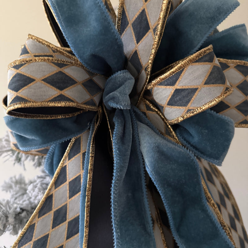 Blue Harlequin Tree Topper Bow