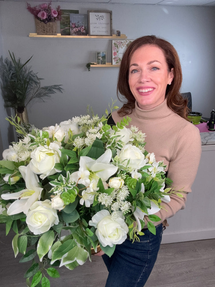 Wedding Centerpiece , Elegant All White Winter Floral Arrangement
