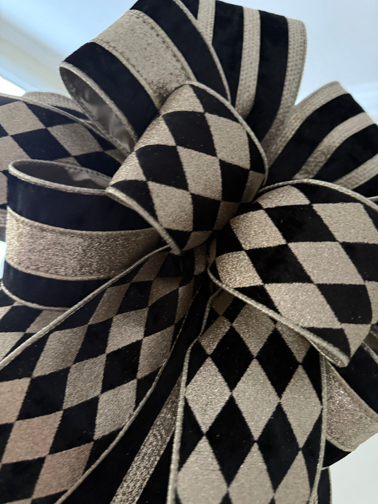 Gold & Black Harlequin Christmas Tree Topper Bow