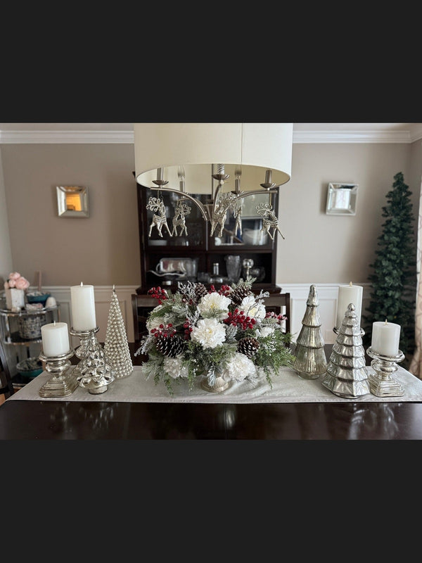 Elegant Winter Centerpiece with Frosted Pine and Snow Berries