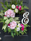 Monogrammed Peony & Hydrangea Wreath for Spring