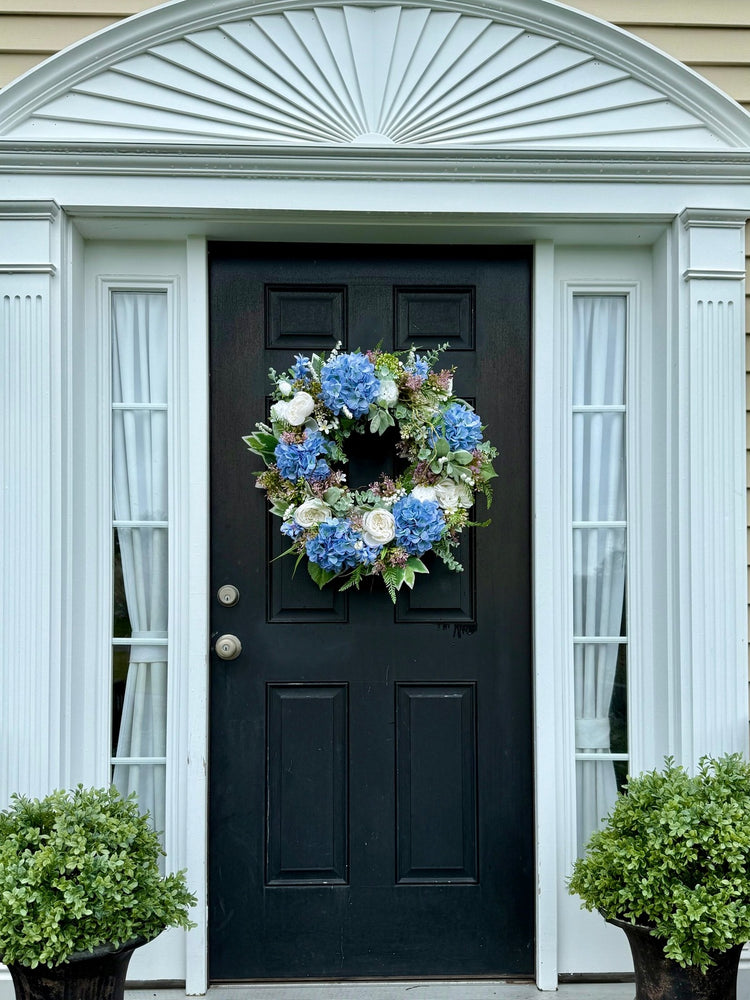 Elegant Spring Wreath with Blue Hydrangeas and Lambs Ear