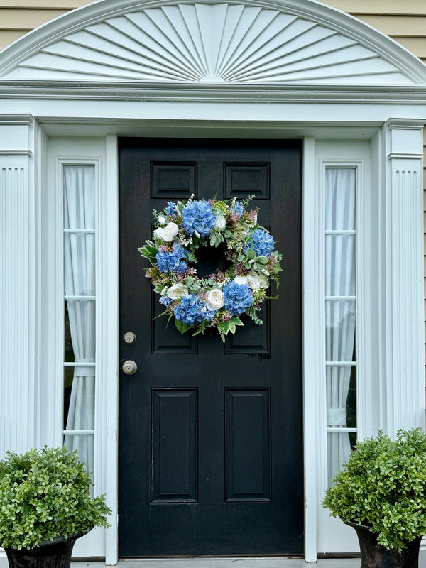 Elegant Spring Wreath with Blue Hydrangeas and Lambs Ear