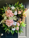 Peach Hydrangea Wreath for Spring with Cherry Blossoms