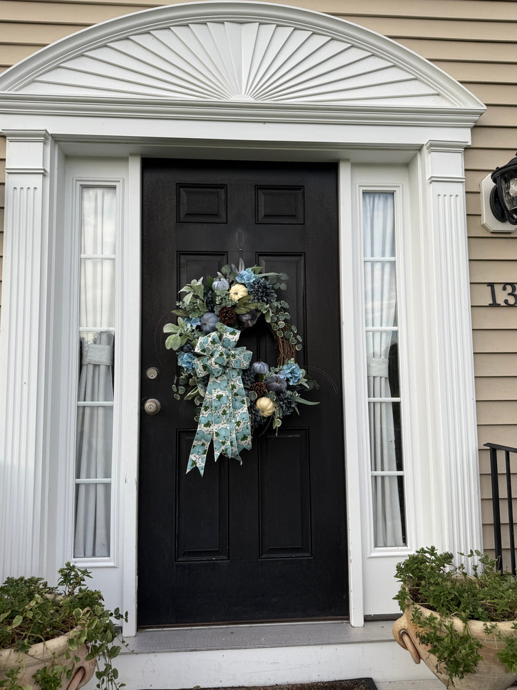 Blue Velvet Pumpkin Wreath for Fall