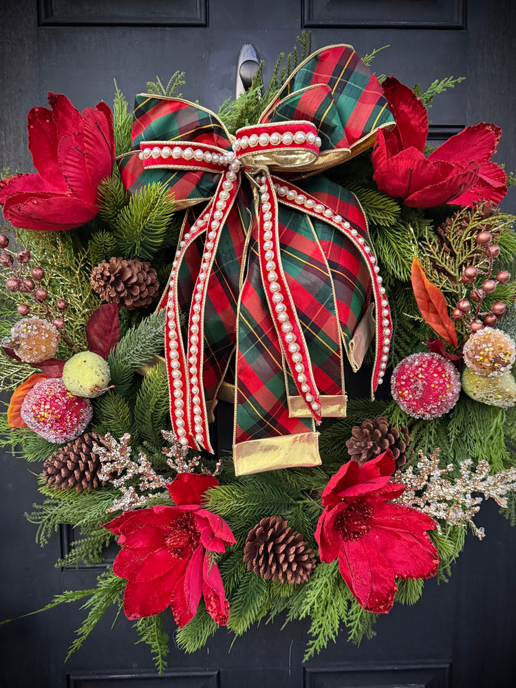 Vintage Style Pine Wreath w Sugared Fruit for Winter