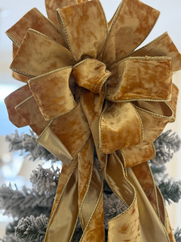 Gold Velvet Christmas Tree Topper Bow