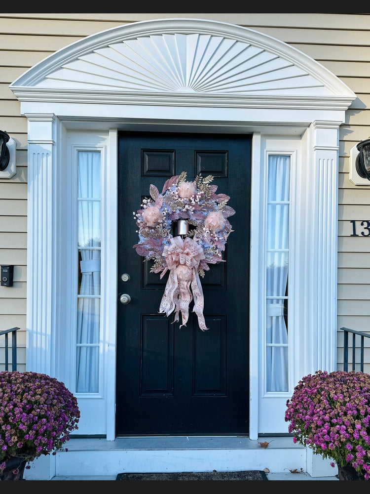 Pretty in Pink Reindeer w White Pine Winter Wreath