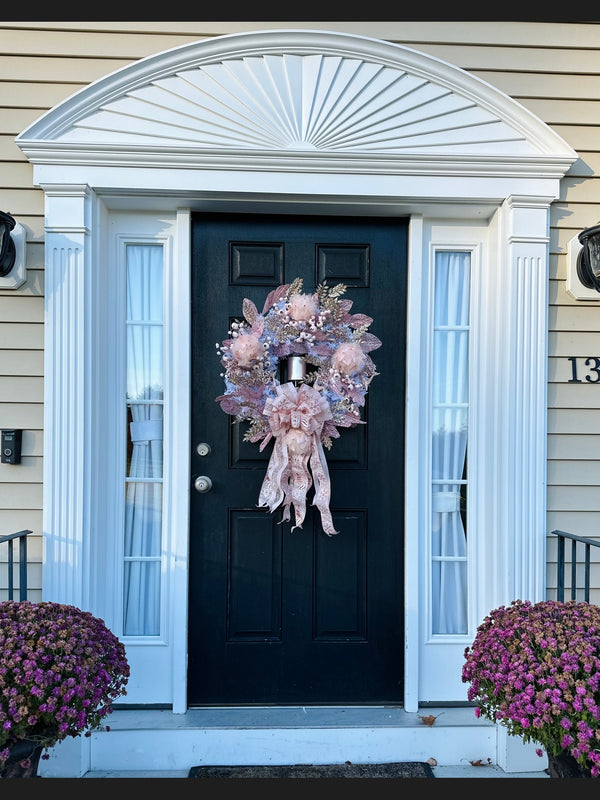 Pretty in Pink Reindeer w White Pine Winter Wreath