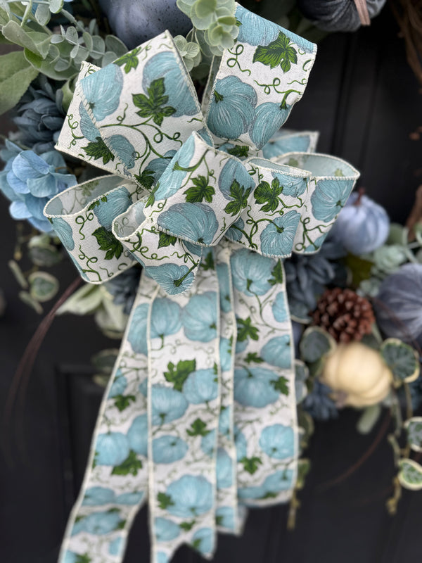 Blue Velvet Pumpkin Wreath for Fall