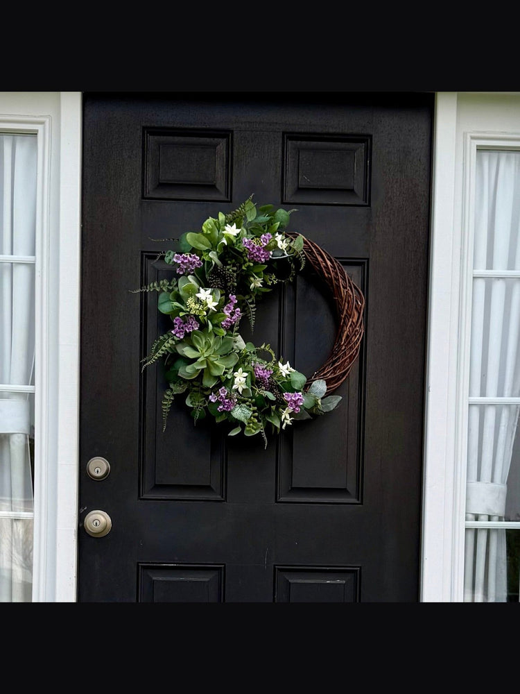 Succulent Grapevine Wreath with Lambs Ear & Eucalyptus for Summer & Spring