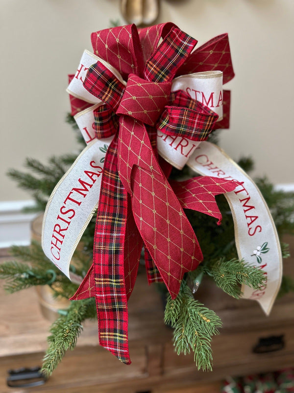 Red and White Merry Christmas Tree Topper