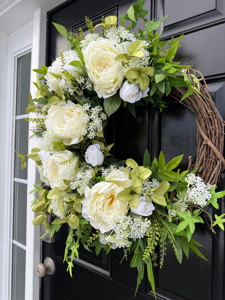 Cream Peony and Rose Spring & Summer Wreath