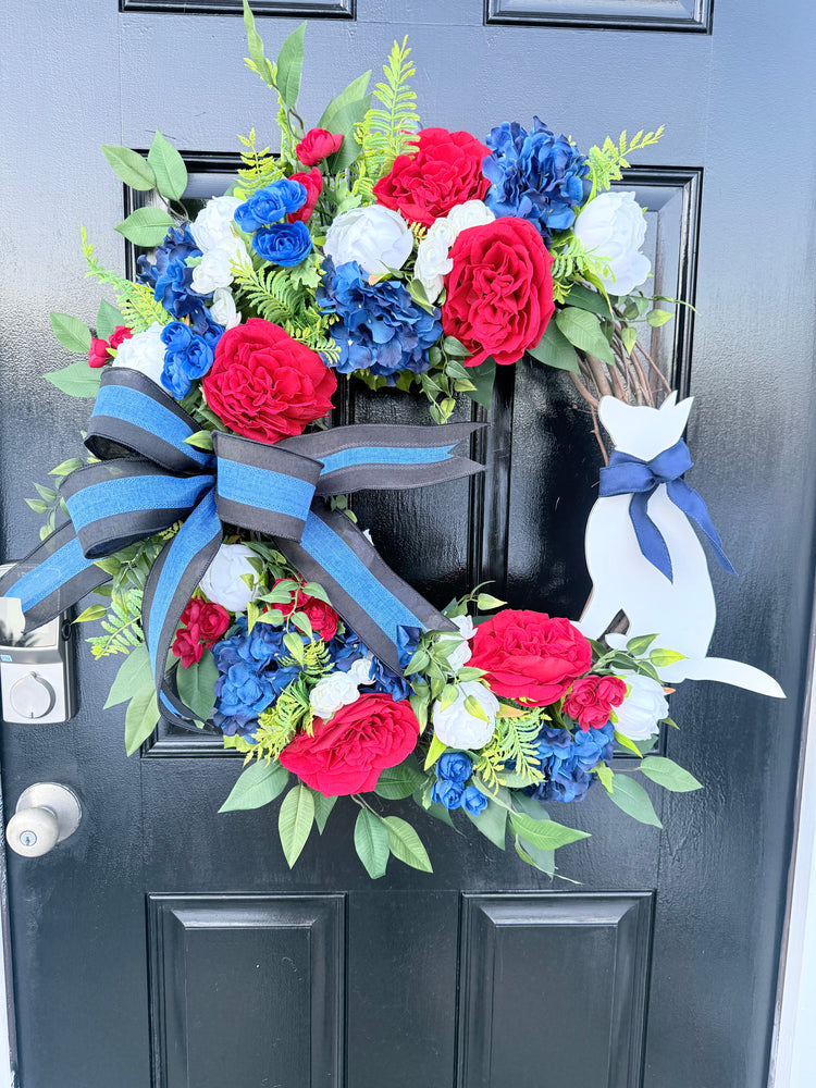 Patriotic Wreath w K9 German Shepherd Sign for Spring and Summer