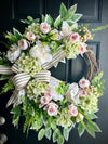 Spring Peony & Hydrangea Wreath in Cream & Soft Pink
