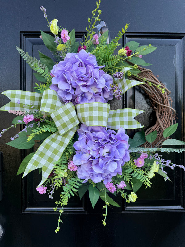 Petite Lavender Hydrangea Wreath for Spring and Summer