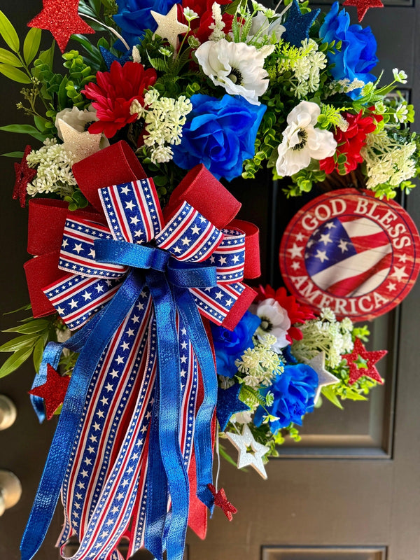 Patriotic Wreath w Sign for Spring and Summer