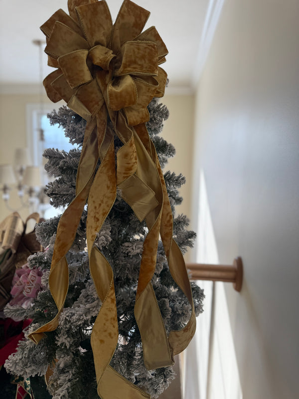 Gold Velvet Christmas Tree Topper Bow