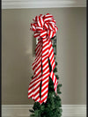 Red and White Striped Themed Tree Topper for Winter
