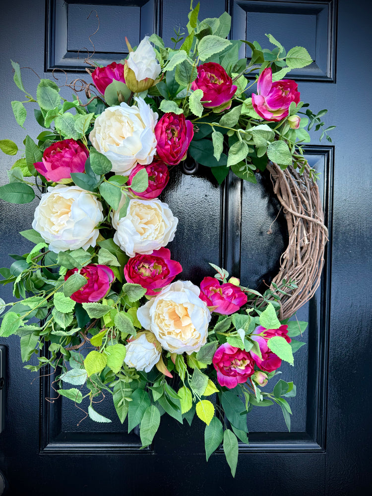 Spring Pink Peony Wreath for Spring & Summer