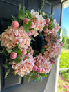 Fuzzy Peach and Hydrangea Wreath for Summer and Spring