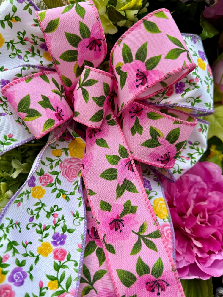Bright Pink Peony and Hydrangea Wreath with Floral Bow