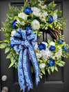 Designer Chinoiserie Wreath for Spring w/ Ranaculus