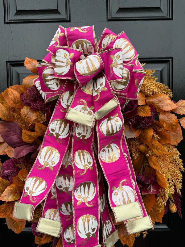 Hot Pink Pumpkin Bow for Fall