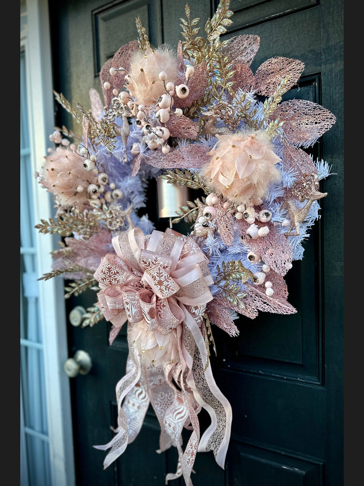 Pretty in Pink Reindeer w White Pine Winter Wreath