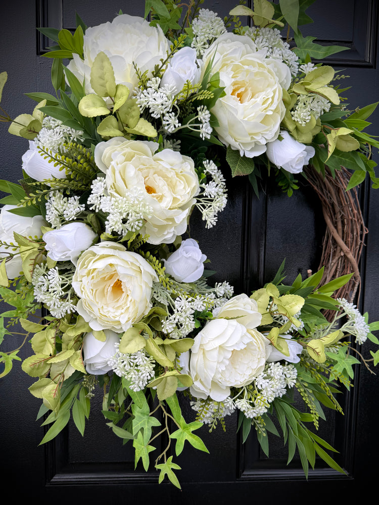 Cream Peony and Rose Spring & Summer Wreath