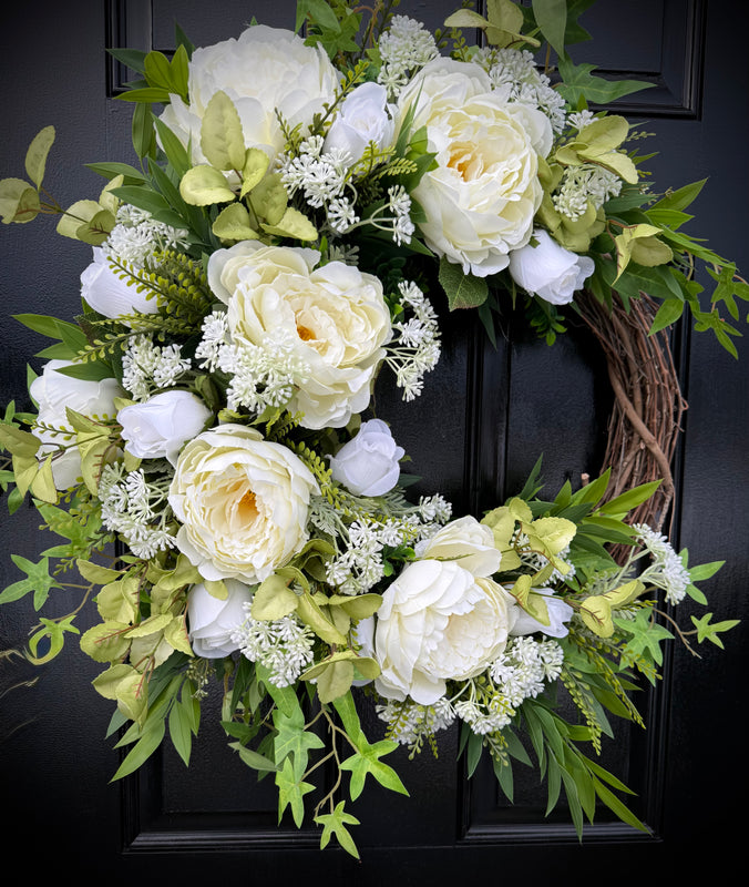 Cream Peony and Rose Spring & Summer Wreath