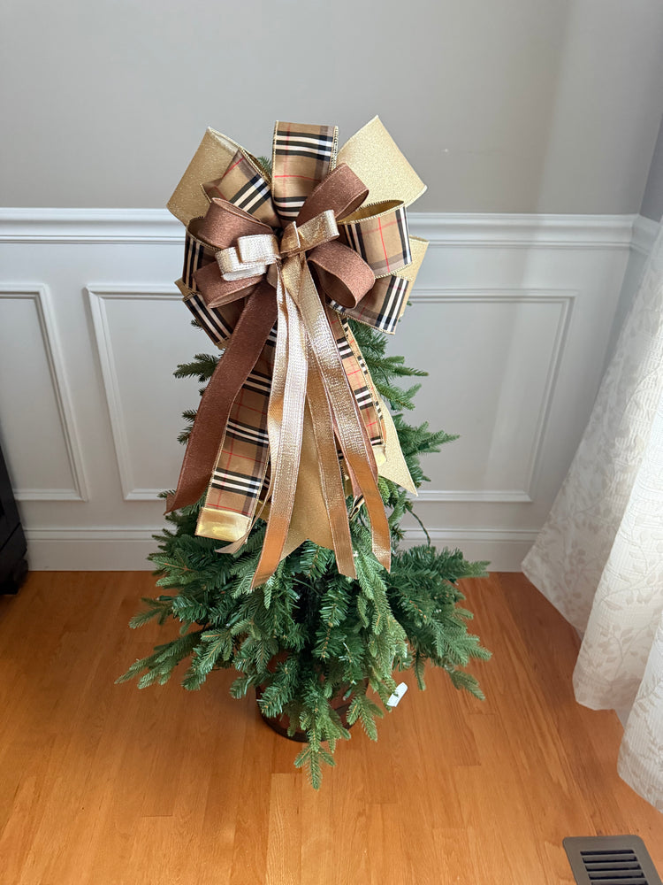 Burberry Plaid and Gold Christmas Tree Topper Bow
