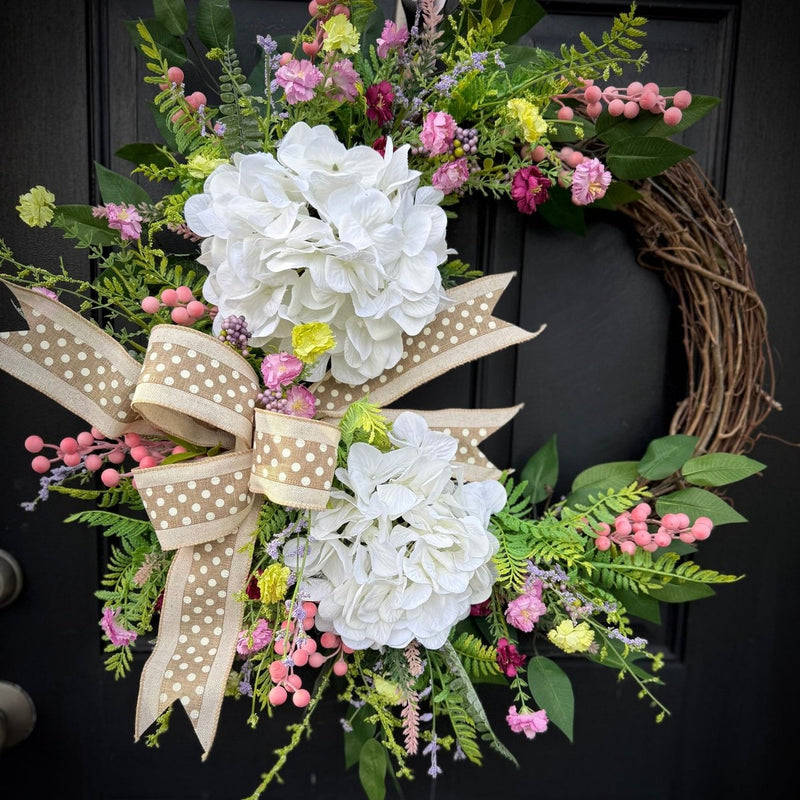 Hydrangeas & Polka Dots Wreath for Spring