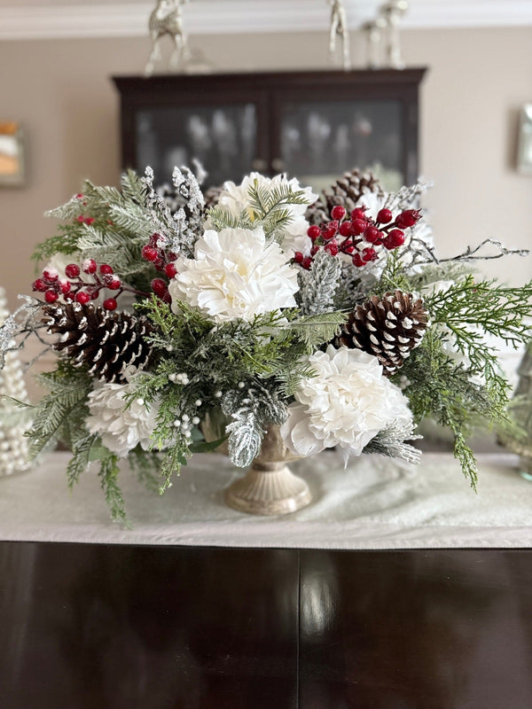Elegant Winter Centerpiece with Frosted Pine and Snow Berries