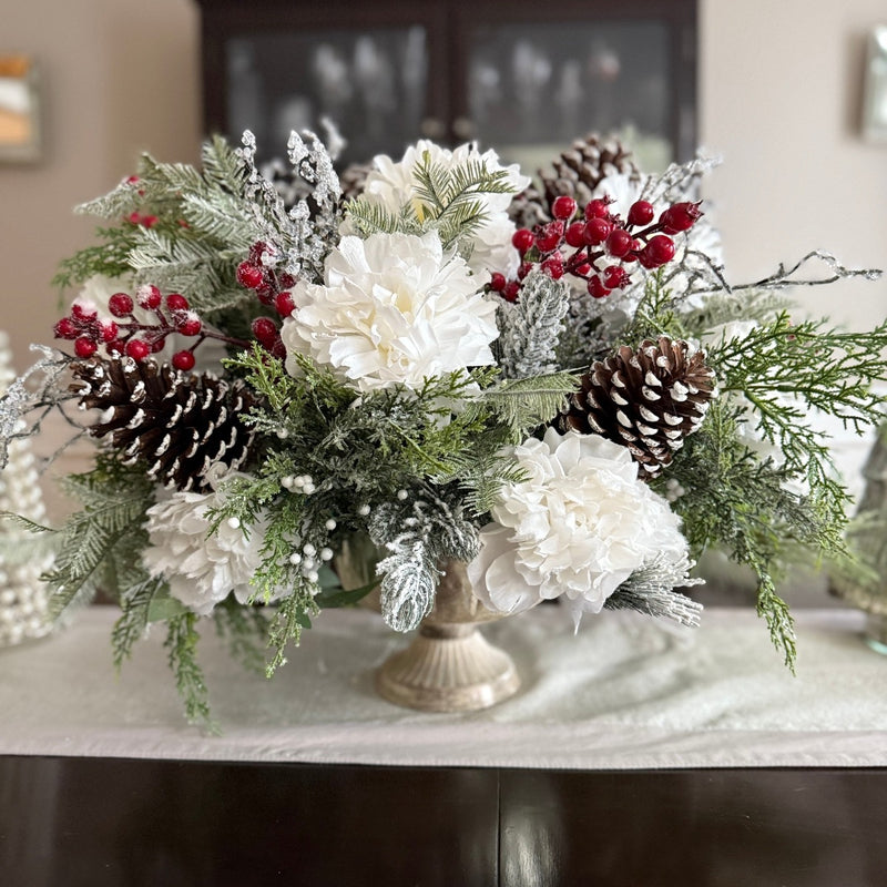 Elegant Winter Centerpiece with Frosted Pine and Snow Berries