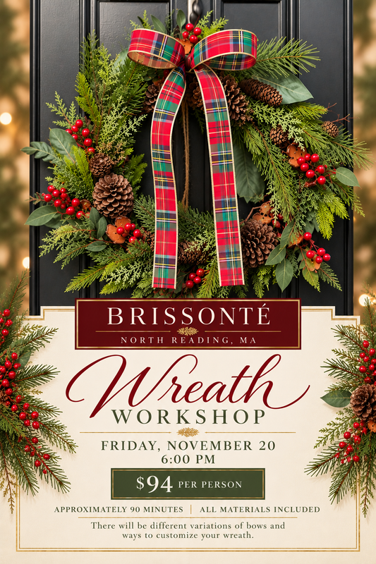 Winter Wreath Workshop at Brissonté Gifts, Friday November 20th