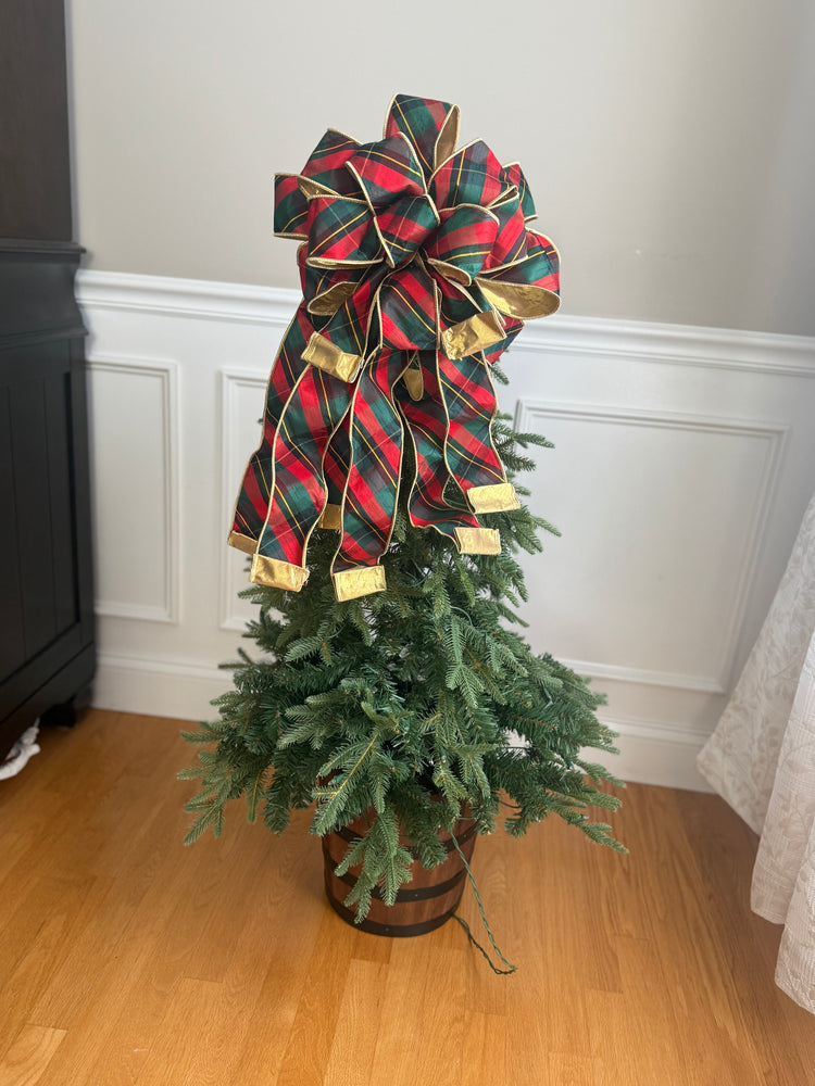 Classic Red & Green Plaid Layered Christmas Tree Topper Bow