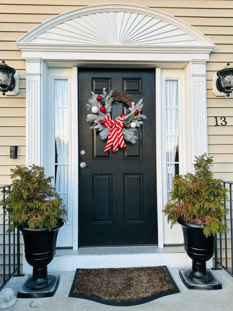 Red and White Flocked Winter Wreath