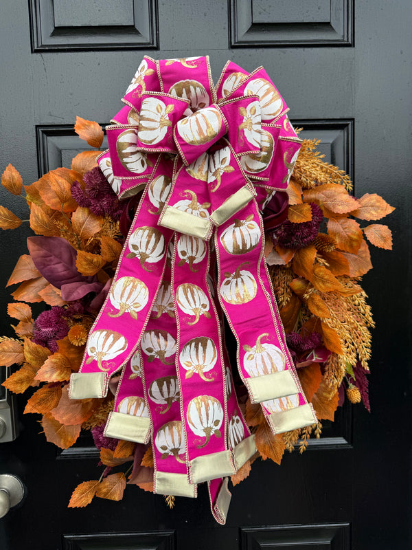 Hot Pink Pumpkin Bow for Fall