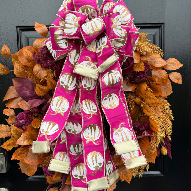 Hot Pink Pumpkin Bow for Fall